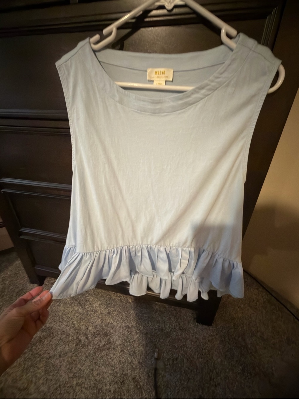 Anthropologie Pale Blue Ruffle Hem Sleeveless Top